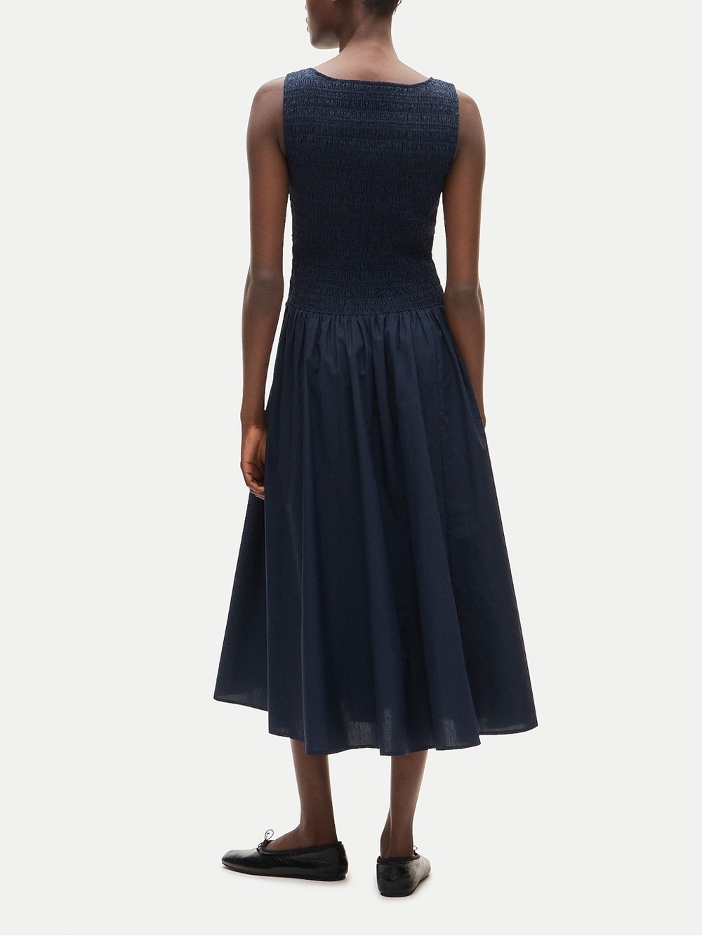 J. Crew Lina smocked midi dress in Navy Blue Size XS NWT - Picture 3 of 10